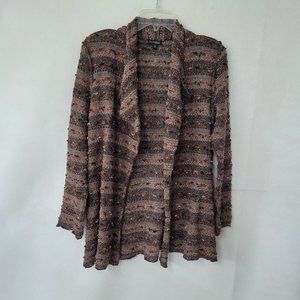 Conrad C Sweater Womens S Open Front Cardigan Neutral Fall Striped Exposed Seams